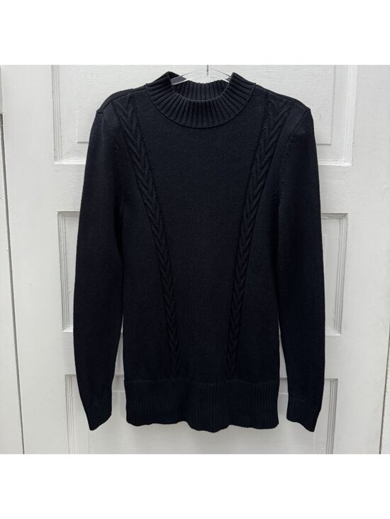 Karen Scott Sweaters - Karen Scott Black Cable Knit Mock Neck Sweater XS 100% Cotton Long Sleeve